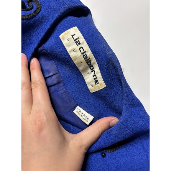 Liz Claiborne Suits Women's Sz 6? SEE 100% Wool Blue Embroidered Skirt Suit Set - Picture 14 of 16